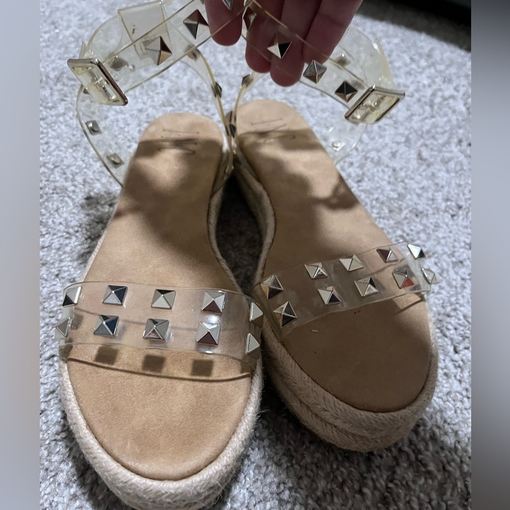 INC International Concepts Women's Valetta Woven Flatform‎ Clear Studs Sandals